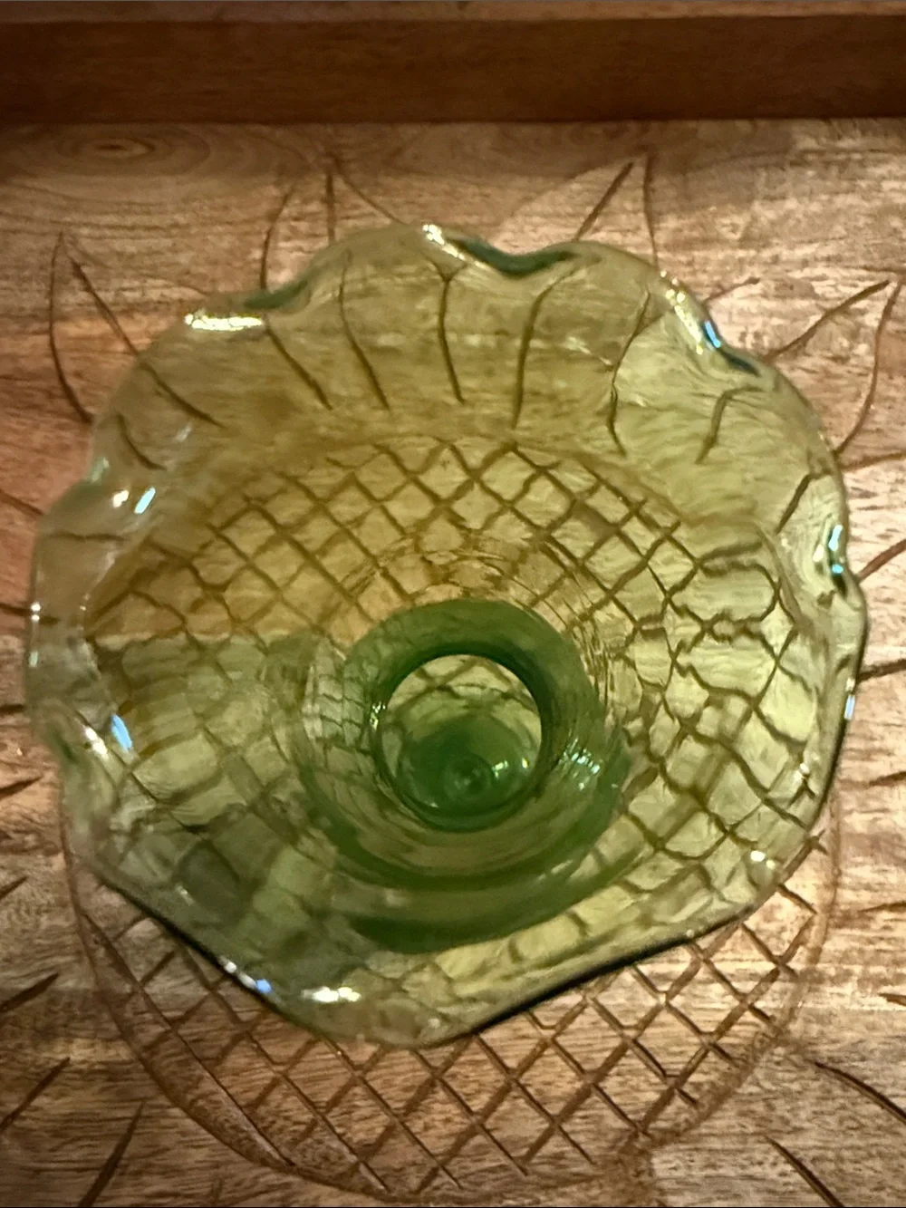 Vintage Green Ruffled Glass Vase - Picture 2 of 6